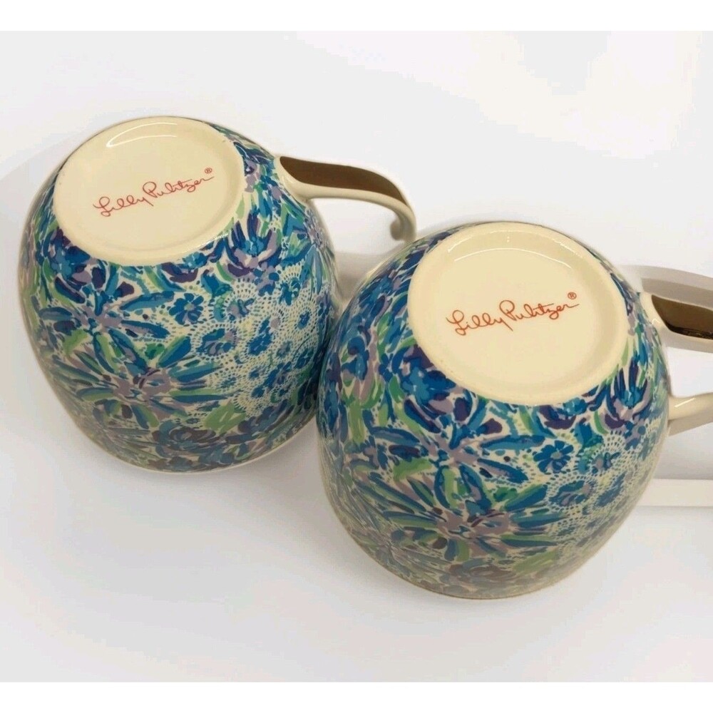 Lilly Pulitzer Hidden Lion Blue Tropical 16oz Oversized Coffee Mugs Set of 2 - Picture 7 of 10